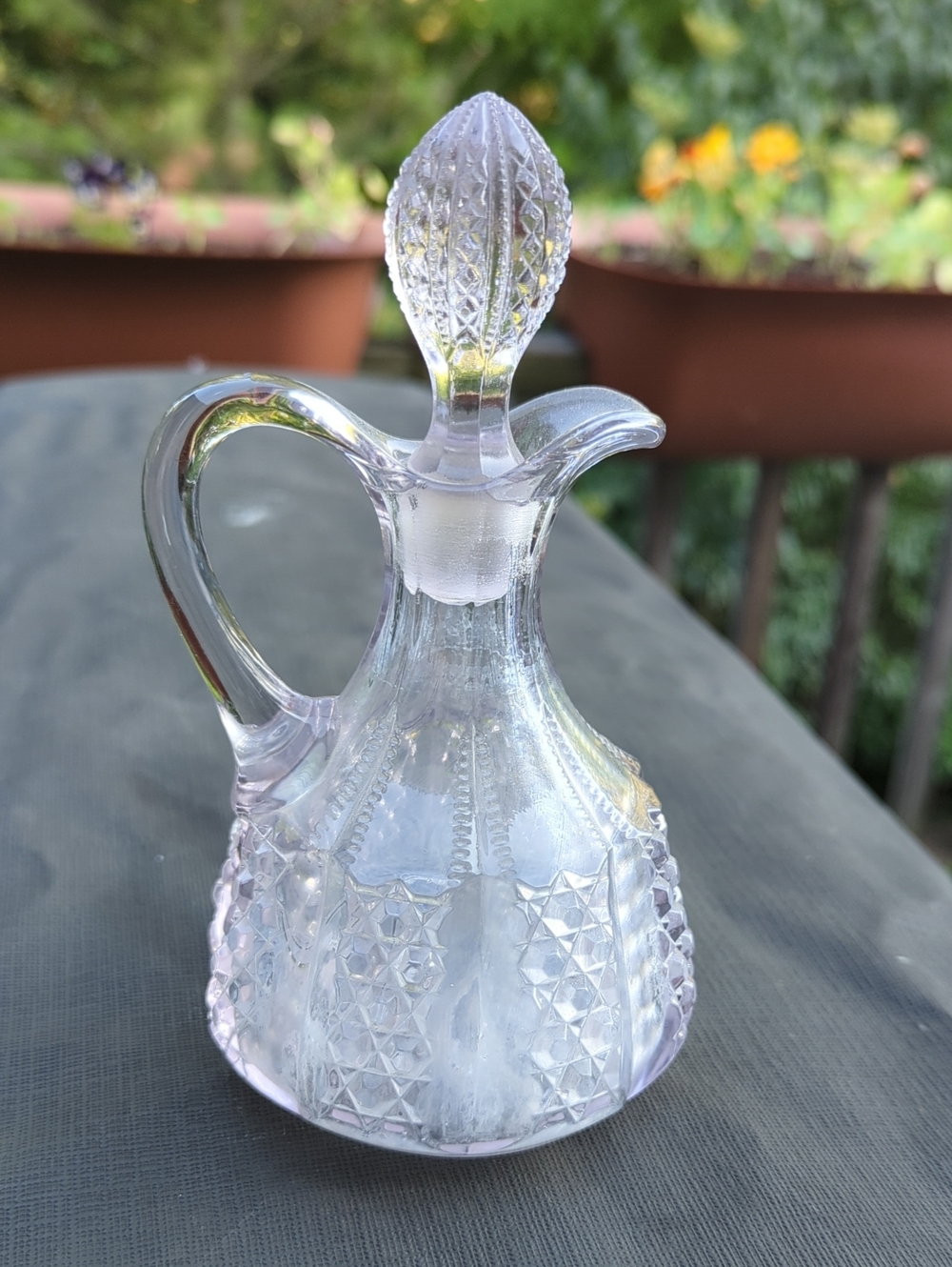 Antique 1800’s EAPG Pressed Glass 6.5” Cruet w/Stopper Pontil Base - Picture 3 of 12
